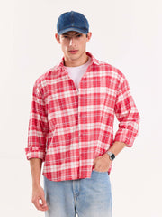 Red Checkered Poplin Cropped Shirt